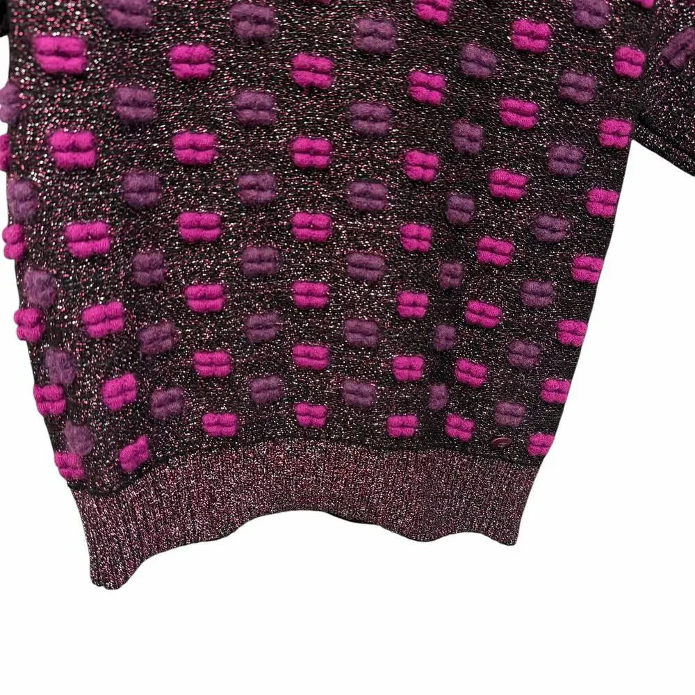 Chanel 2014 Lips Sweater Metallic Mohair Wool Purple Magenta Size 40 / US 8 RARE